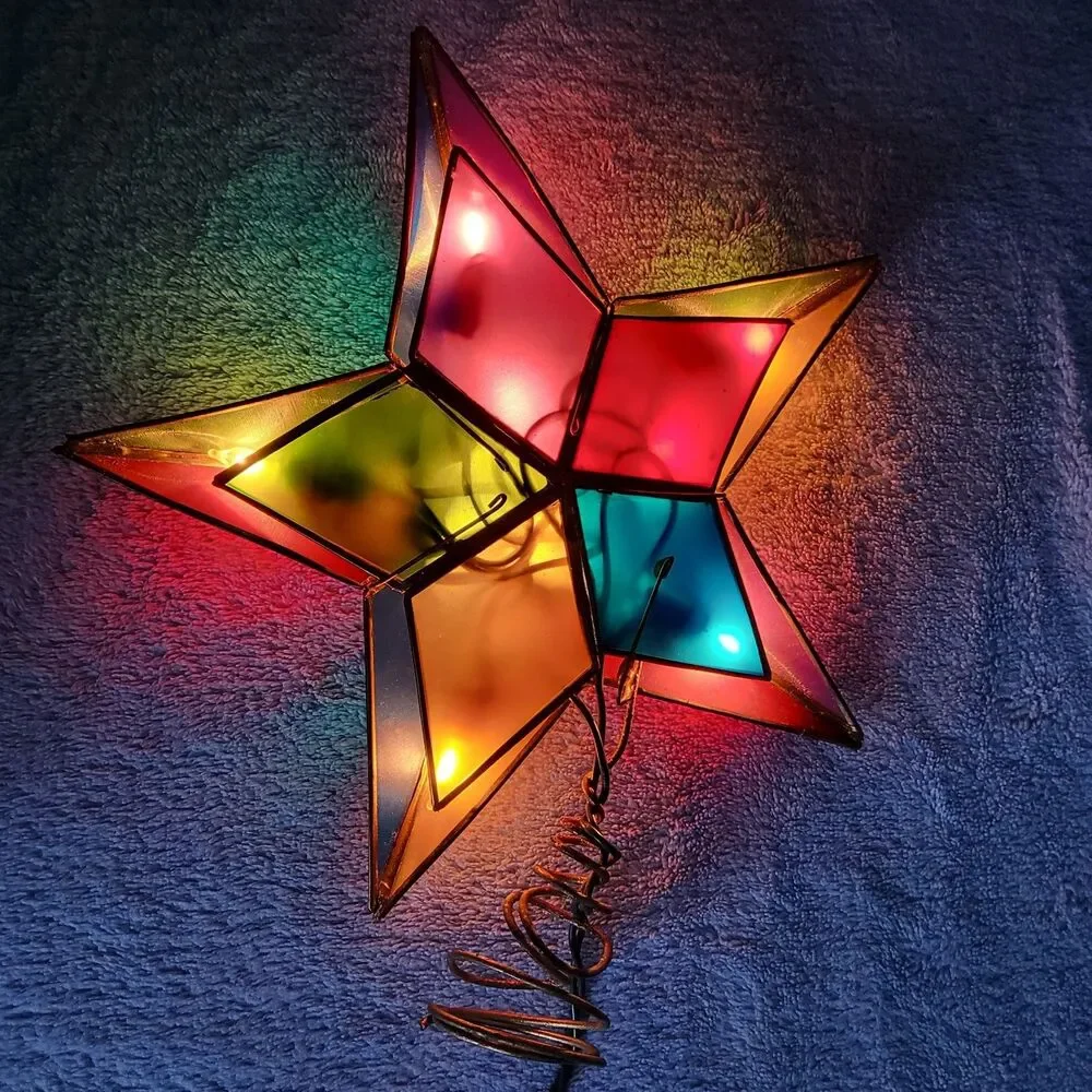 Vintage Kurt S Adler Lighted Star Tree Topper Stained Glass-Style Plastic WORKS